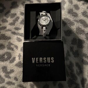 VERSACE White Leather Watch with Silver Accents
